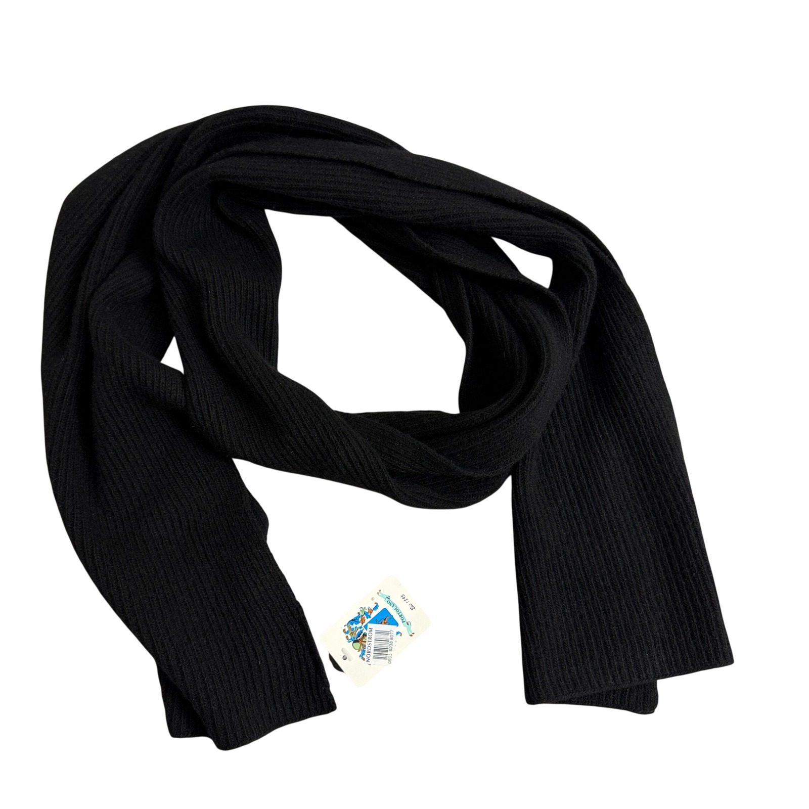 Portolano Scarf Womens Os Black 100% Cashmere Ribbed Knit Winter Luxury Soft Nwt